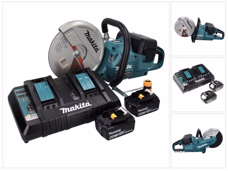 Tagliacircolare a batteria Makita DCE 090 PG2X1 36 V (2x 18 V) 230 mm Brushless + 2 batterie da 6,0 Ah + doppio caricabatterie