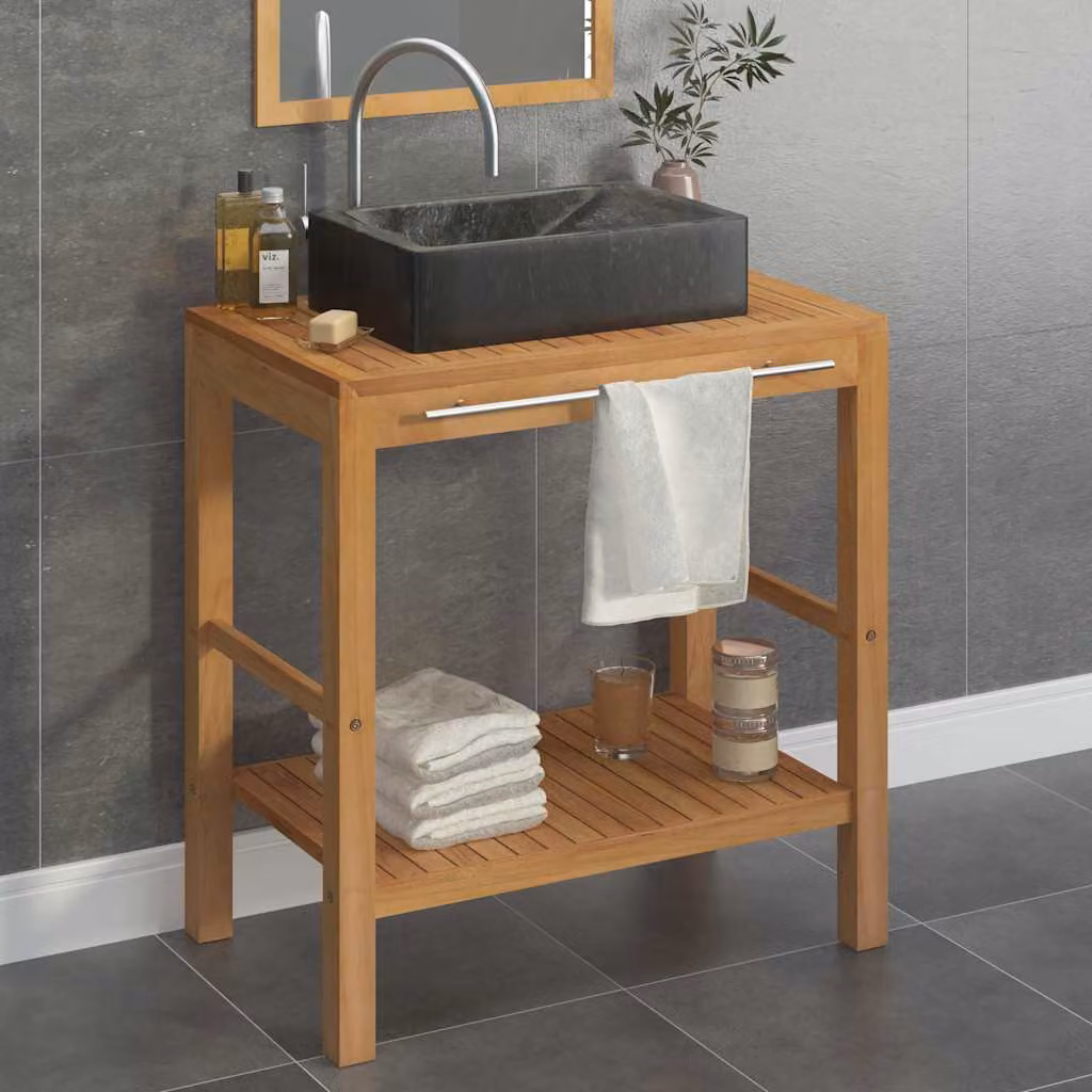 vidaXL Armadietto da Bagno in Legno di Teak con Lavabo in Marmo Nero – 1