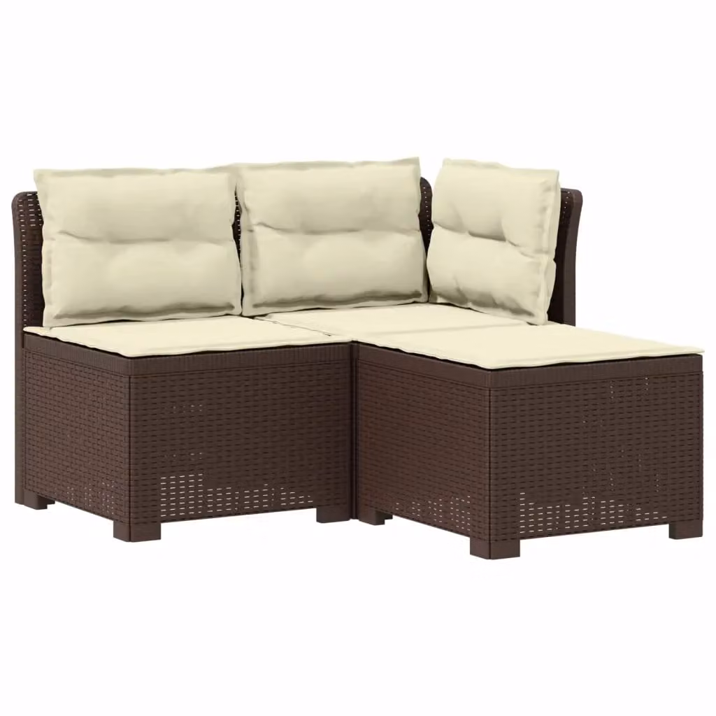 Divano da giardino a L con 3 posti vidaXL in look rattan marrone e beige con cuscini beige rimovibili – 2