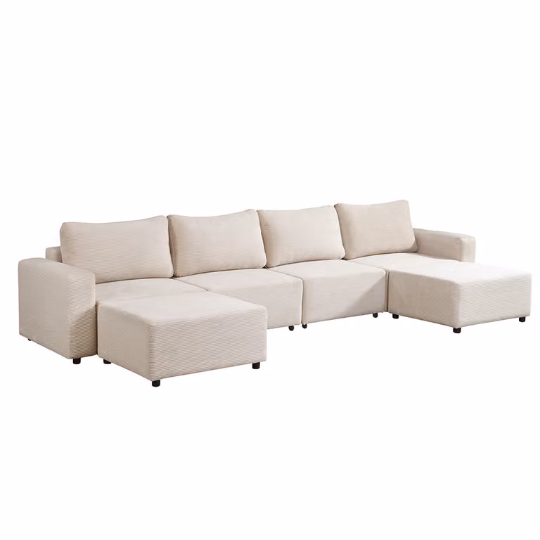 Home Deluxe Divano letto modulare VINA XXL, beige - incl. spazio di archiviazione | divano in velluto a coste, divano con funzione di letto, divano