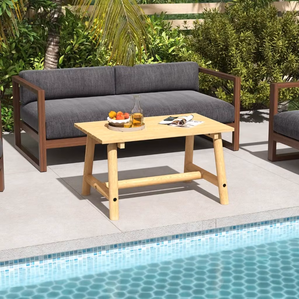 Tavolo rettangolare da giardino e terrazza in legno massiccio Naturale L: 125 cm, P: 55 cm, H: 90 cm – 2