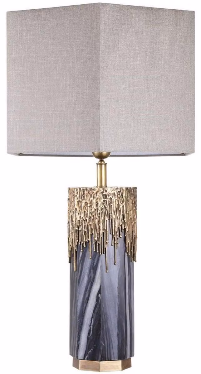 Casa Padrino lampada da tavolo in marmo grigio / colori ottone vintage / grigio chiaro 46 x 46 x h. 78 cm - Hotel & Restaurant Table Lamp - Luxury Lights