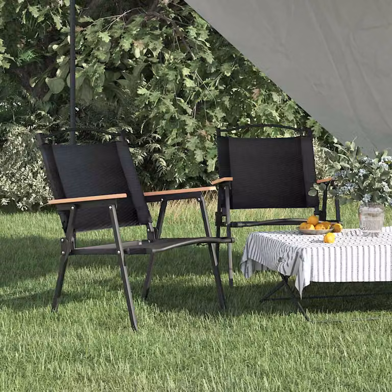 Set di 2 sedie da campeggio vidaXL in tessuto Oxford nero con braccioli, L/P/H: 54 x 55 x 78 cm