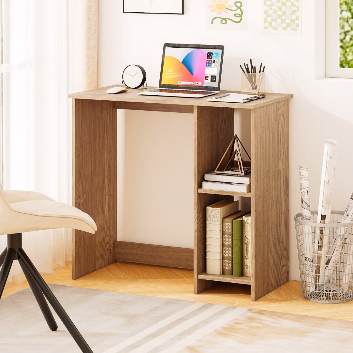Scrivania per computer Costway con 2 ripiani per casa e ufficio, colore naturale, L 80 cm x P 40 cm x H 74 cm