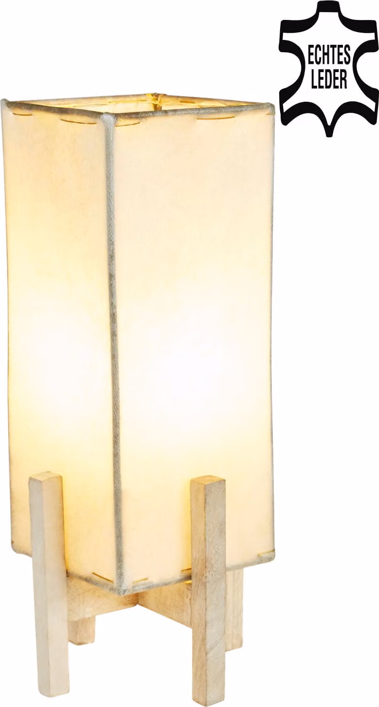 Lampada da tavolo Janka in pelle naturale con montatura bianca