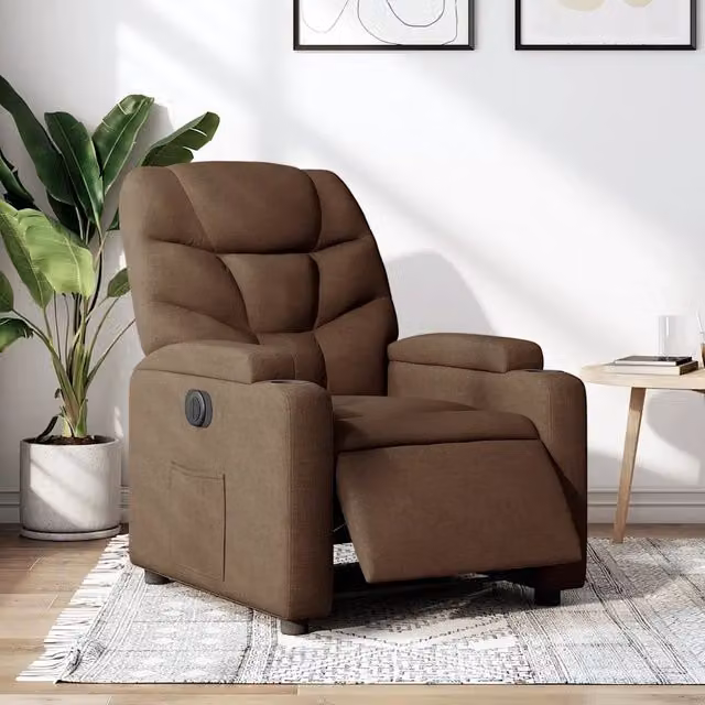 Poltrona Elettrica Reclinabile-Divano Sedia Marrone in Tessuto 665958