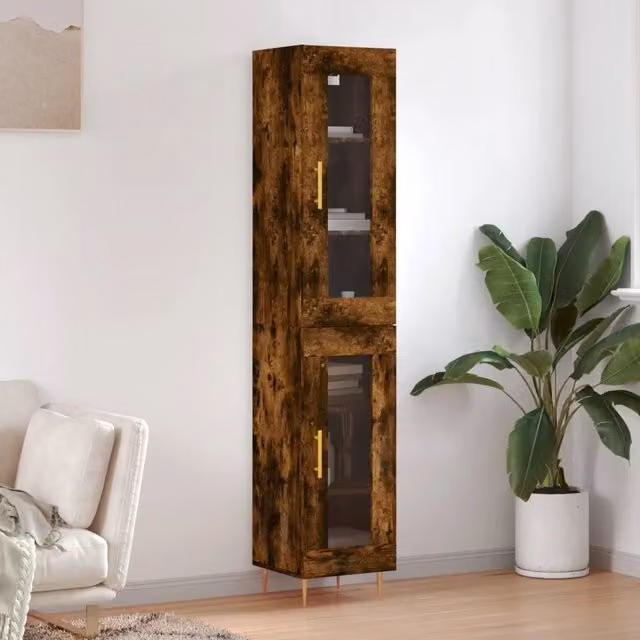 Credenza moderna vidaXL in legno di rovere e metallo, colore marrone, L/P/H: 34,5 x 34 x 180 cm – 1