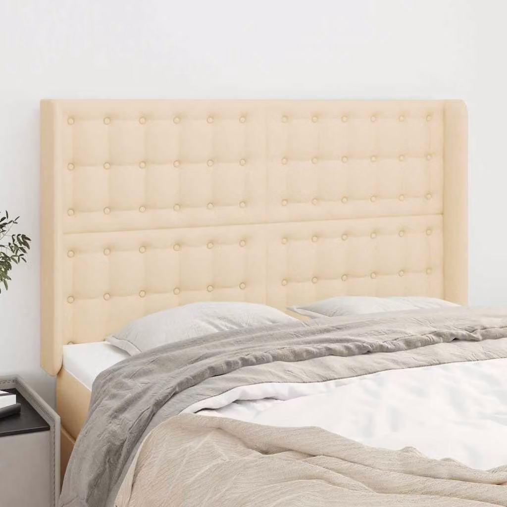 Testiera ad orecchio vidaXL in tessuto beige con struttura in legno L: 147 cm, P: 16 cm, H: 118-128 cm