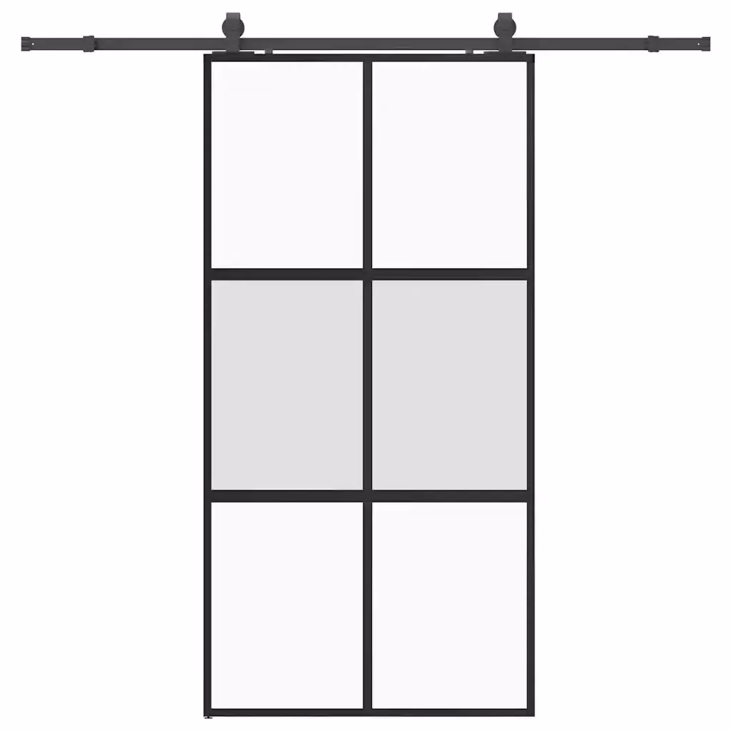 Porta Scorrevole Moderna vidaXL in Vetro Trasparente e Alluminio con Ferramenta Nera L: 102,5 cm, H: 205 cm – 2