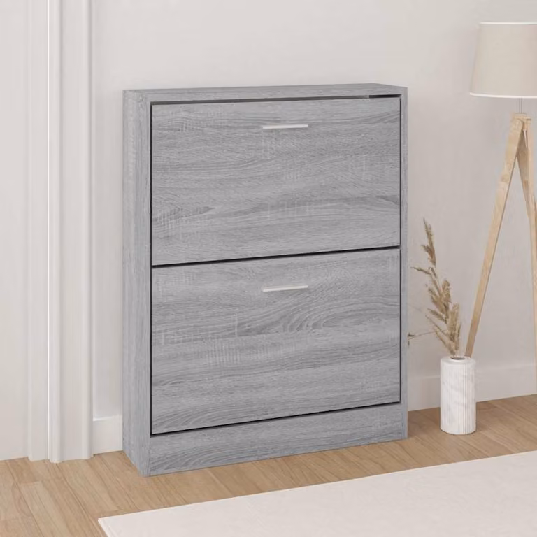 Scarpiera moderna vidaXL in legno grigio con vani a ribalta, L: 59 cm, P: 17 cm, H: 81 cm
