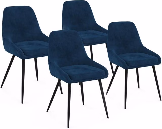 Set di 4 sedie THALYA IDMarket in velluto blu con braccioli e struttura in metallo