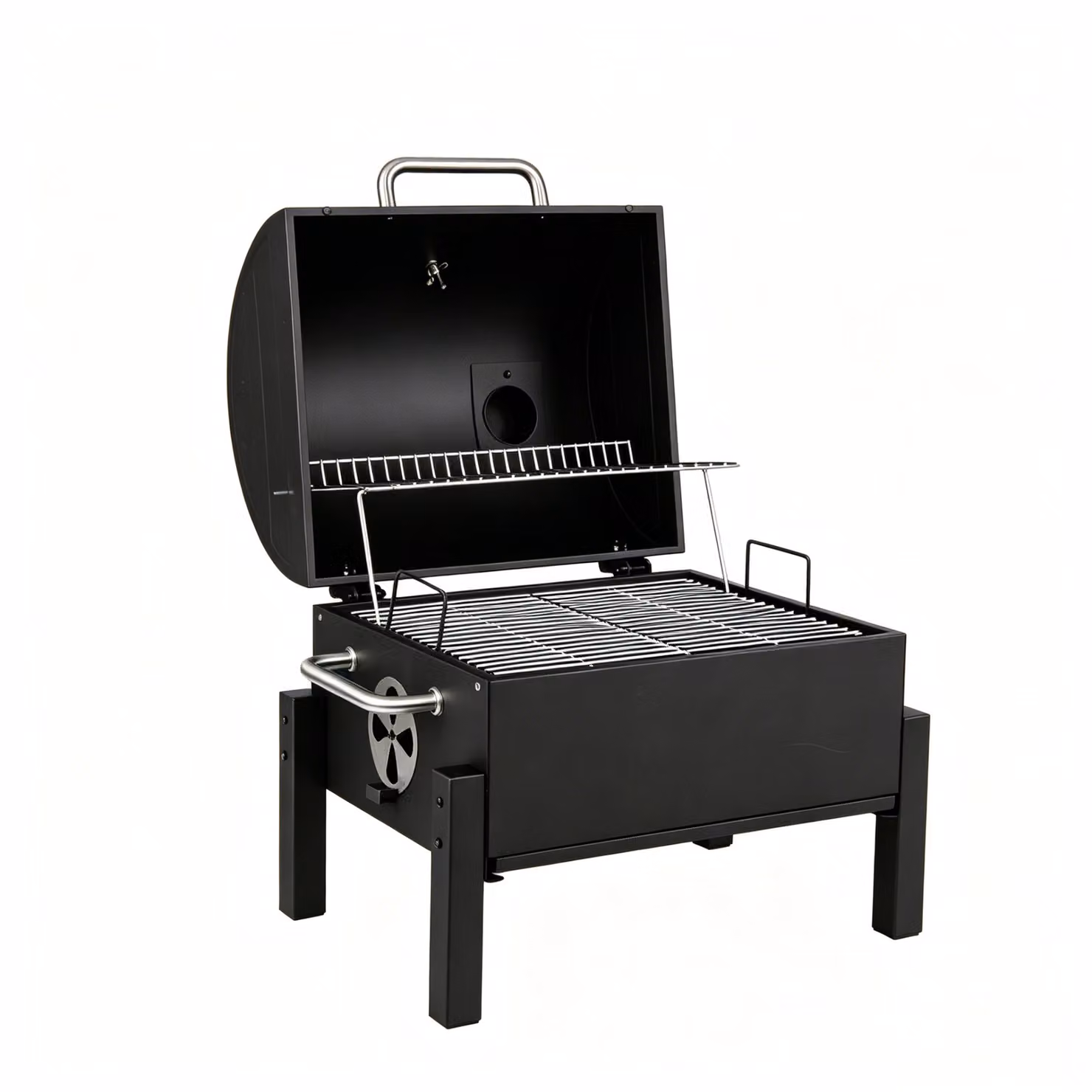 Barbecue a carbonella portatile da tavolo Costway in acciaio smaltato nero con coperchio, 2 griglie, vassoio regolabile e termometro per campeggio