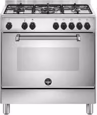 Cucina combinata La Germania AMN855EXV/24 in acciaio inox con piano cottura a gas a 5 zone e forno elettrico Classe A L/P/H: 80 x 50 x 85,3 cm