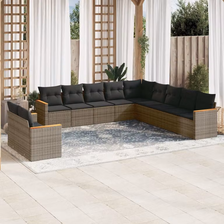 Set di divani da giardino vidaXL 11 pz in polyrattan grigio con cuscini imbottiti e coperture rimovibili