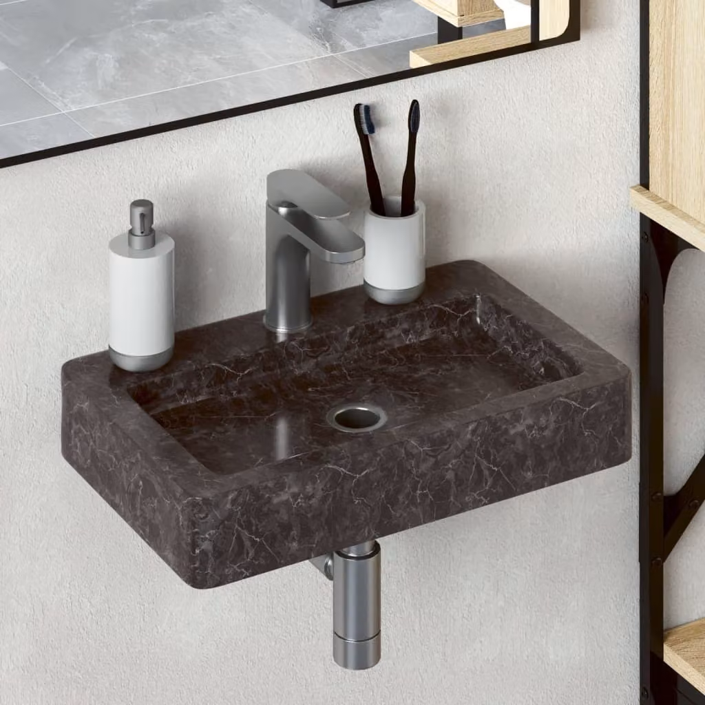 The Living Store Lavabo a parete Nero 38x24x6,5 cm Marmo