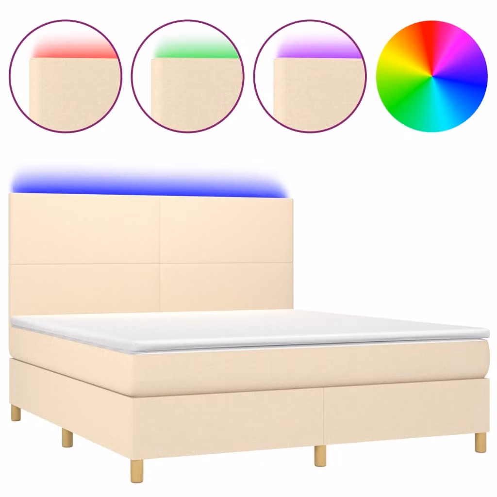 Letto a Molle con Materasso e LED Crema 180x200 cm in Tessuto