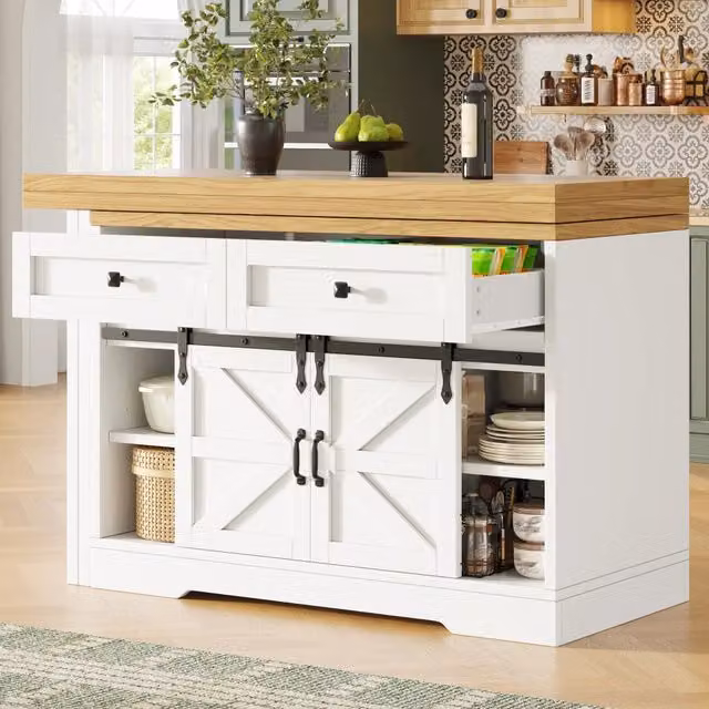Tavolo da pranzo con mobile laterale e piano girevole 360 per cucina e sala da pranzo in MDF bianco 120 × 40 × 72 cm