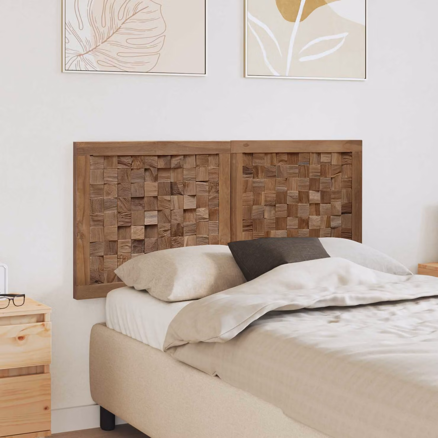 Testiera del letto vidaXL in legno di teak solido naturale, stile rustico, L: 120 cm, H: 55 cm, P: 3,5 cm