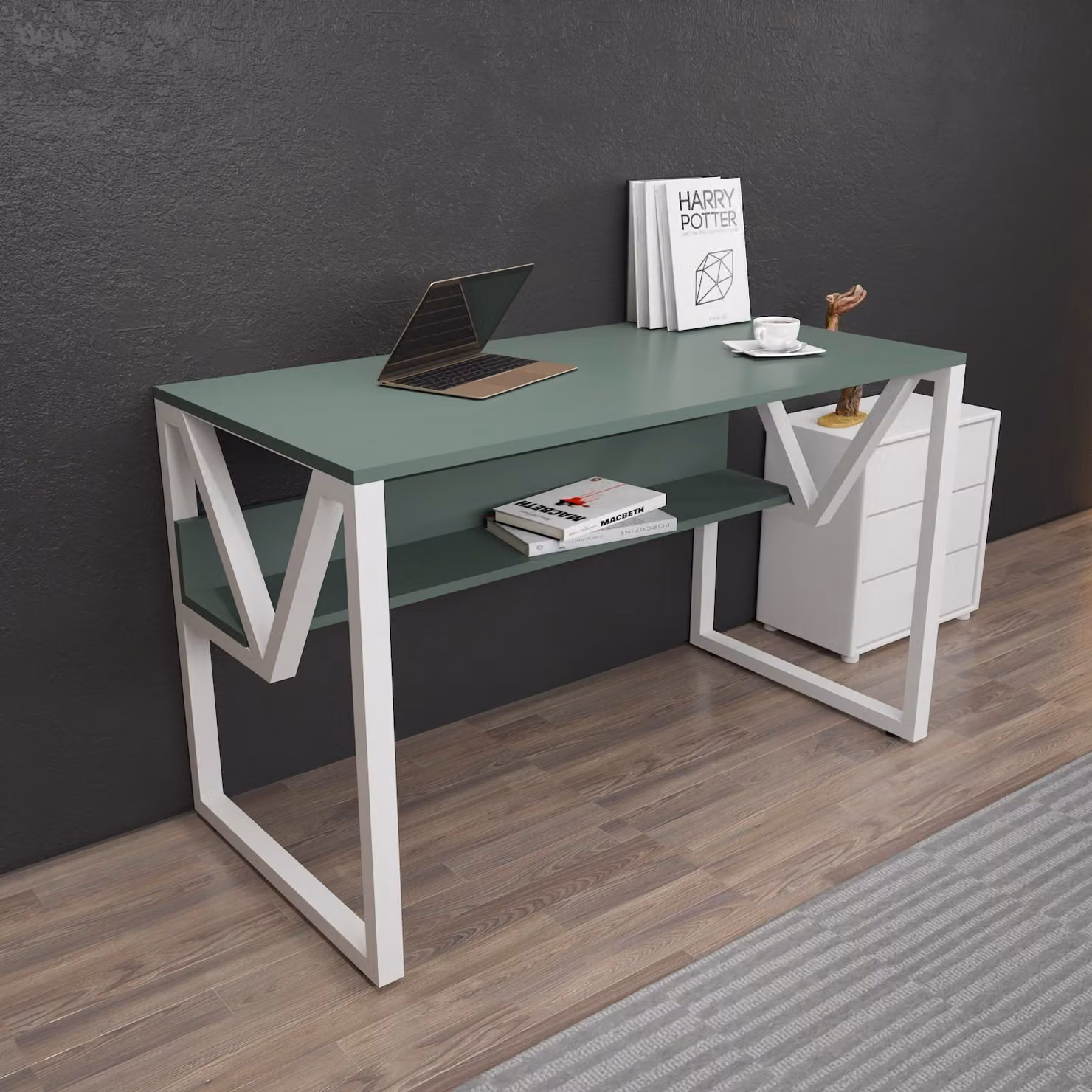 Skye Decor, Lona - Verde, Bianco, Scrivania, Verde, 100% PANNELLI DI AGGREGATO DI LEGNO RIVESTITI IN MELAMMINA, 120 x 60 x 72,8 cm