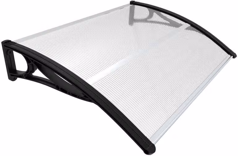 VOUNOT® Tettoia per porta d'ingresso, 120 x 80 cm, trasparente, a volta a padiglione, nera