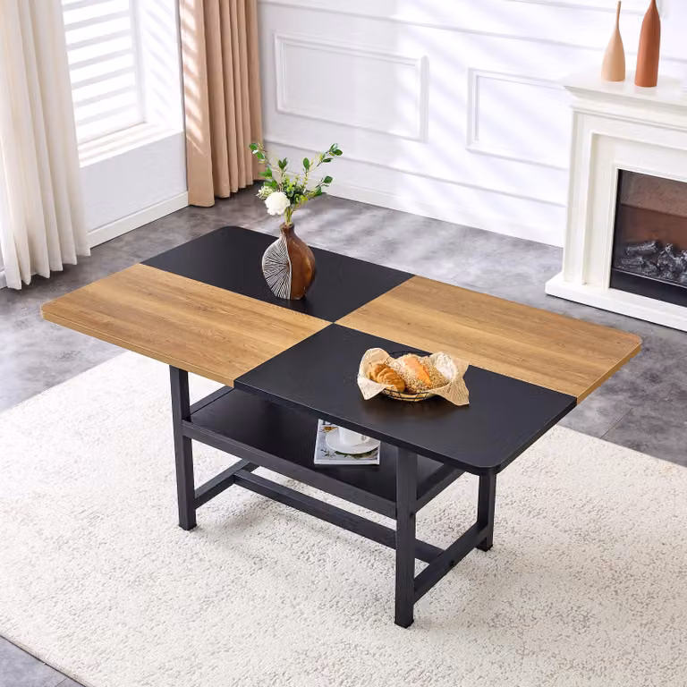 MODFU Tavolo da pranzo, tavolo da salotto con ripiano multifunzionale, per 4-6 persone, tavolo da cucina, per soggiorno e cucina, nero