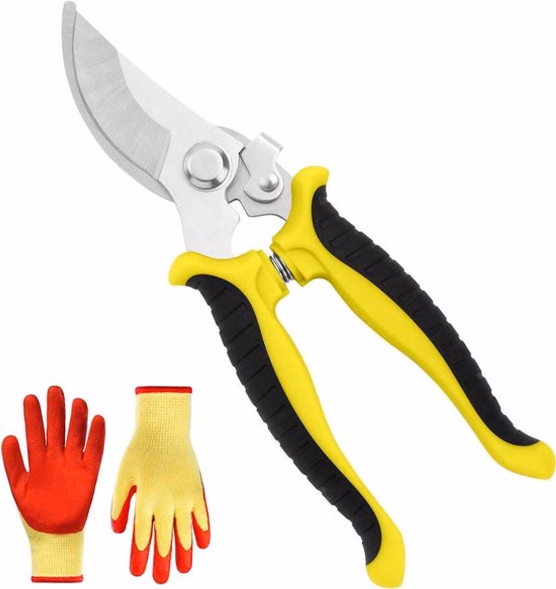 Forbici da potatura professionali per giardinaggio, complete di guanti e lama bloccabile, accessori perfetti per il giardinaggio, ideali per uomini e donne