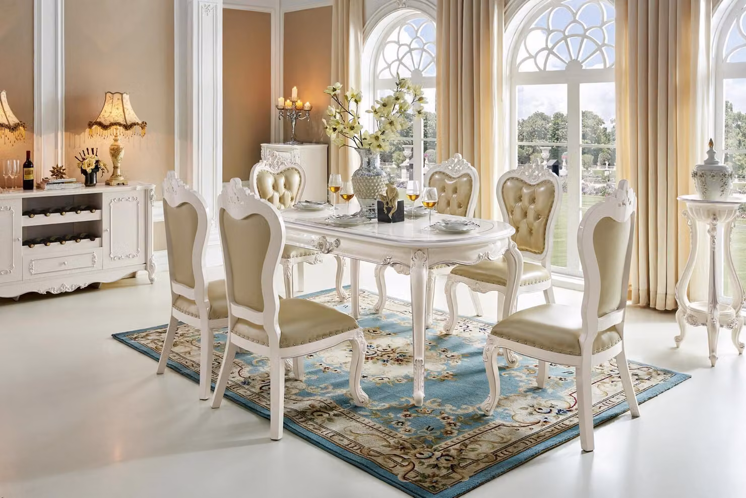 Klassischer Tisch Esstisch Holz Esszimmer Garnitur 6x Stuhl Set Stühle Lehn 7tlg