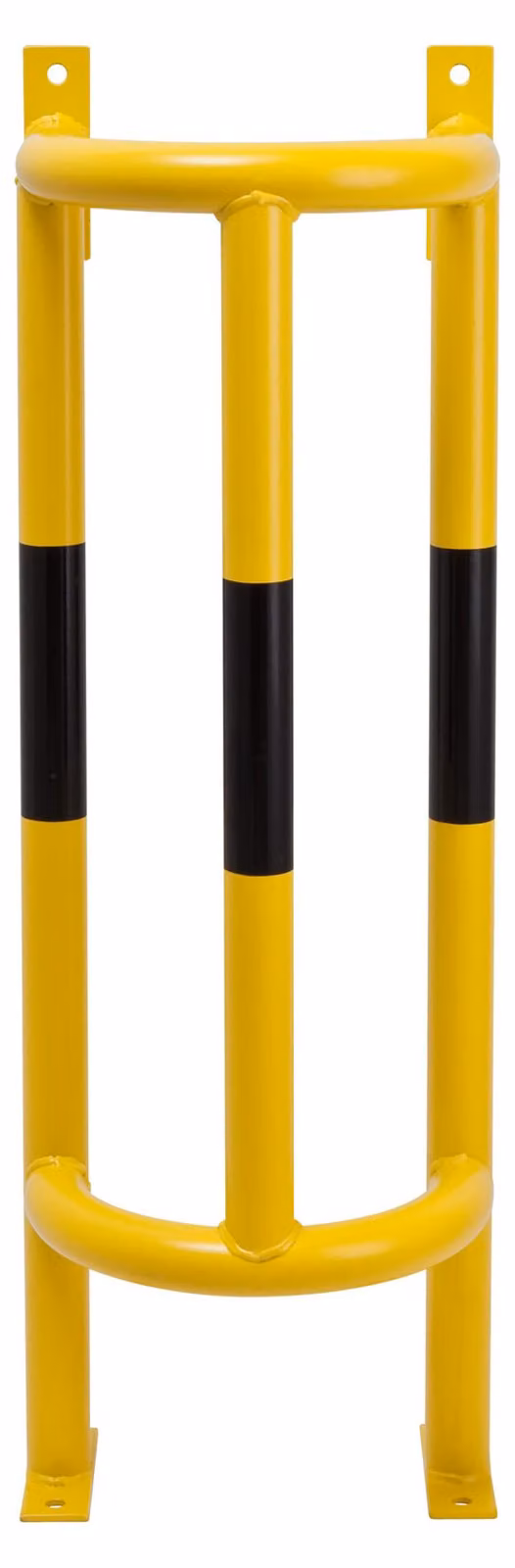 Protezione per tubi, montaggio a parete e a pavimento, tubolare in acciaio 48 mm, LxPxH 350x300x1000 mm, zincato a caldo, rivestimento giallo, strisce nere, con piastre a pavimento/parete