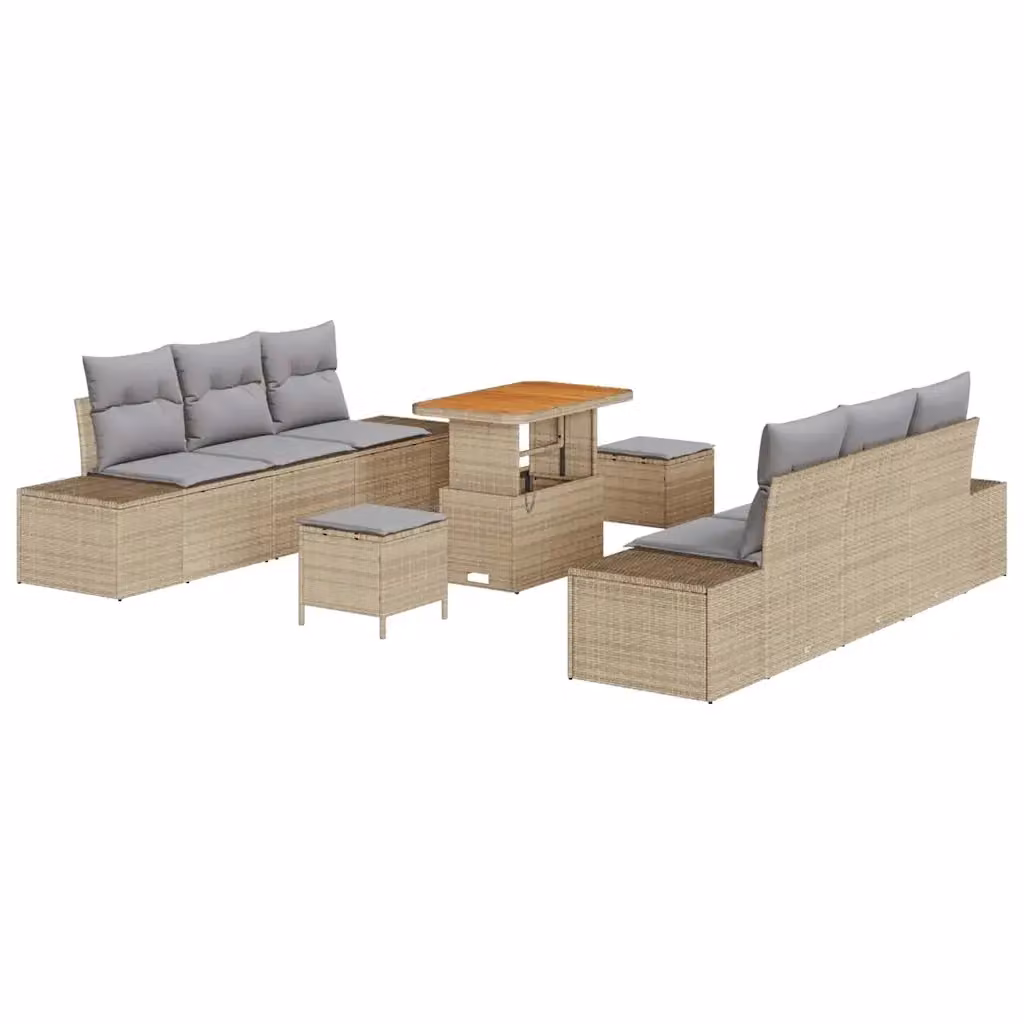 Set Divano da Giardino Moderno vidaXL in Polyrattan Beige con Cuscini e Tavolino da 9 Pezzi – 2