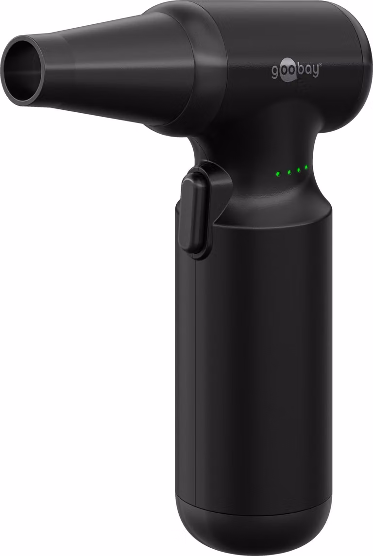 Goobay 77830 Soffiatore avanzato, nero, 0,8 m - Set di pulizia con 8 accessori e 3 spazzole, 110.000 giri/min, 100 W, uso a batteria