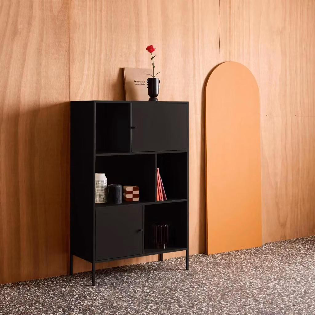 Credenza industriale Sweeek in metallo con 6 scomparti, nero opaco – 2