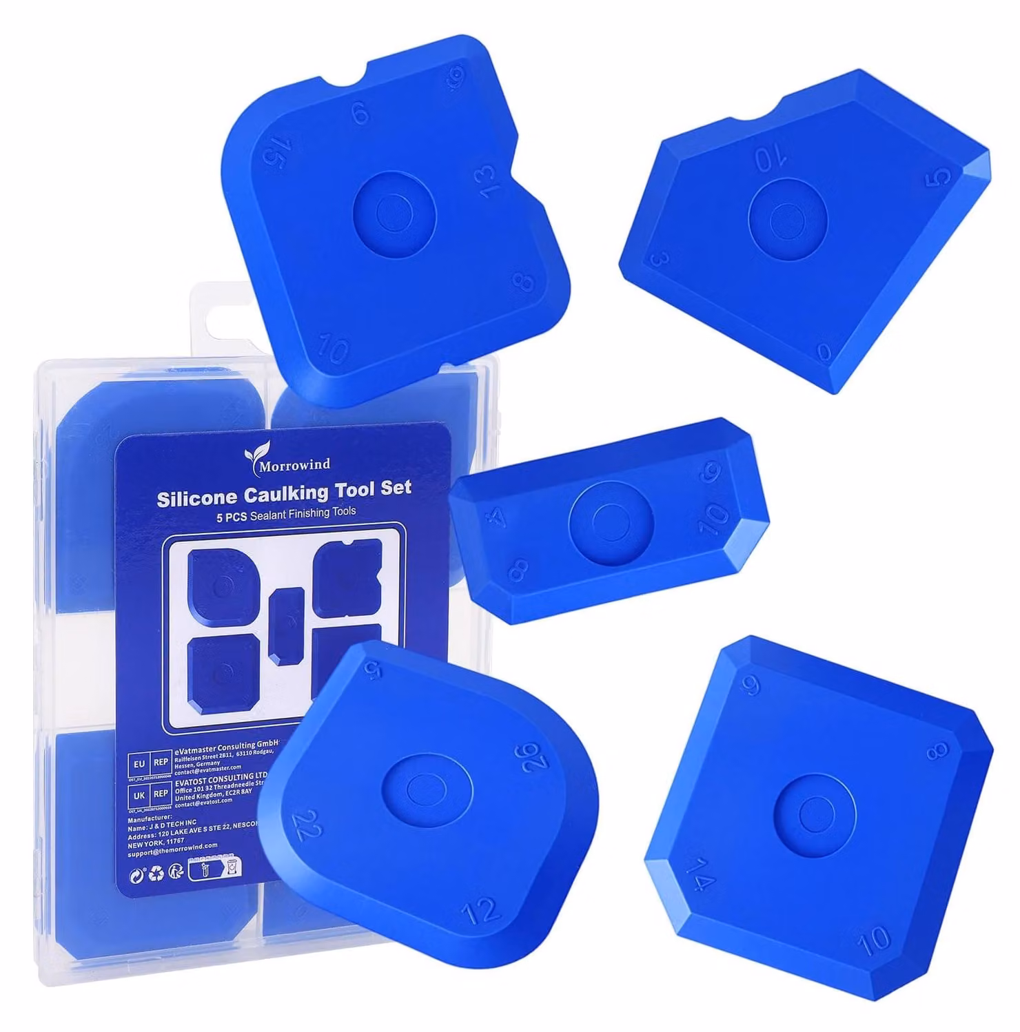 Set di attrezzi per stuccatura - Spatola per fughe - 5 pezzi - Silicone - Blu