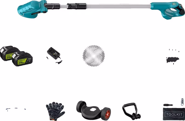 Tosaerba, funzionamento a batteria, angolo di taglio regolabile, set di 2 batterie