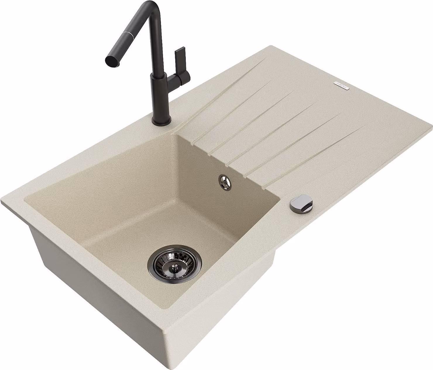 Mexen Cesar lavello in granito a 1 vasca con sgocciolatoio e rubinetto da cucina Flora, beige - 6514-69-670401-70-B