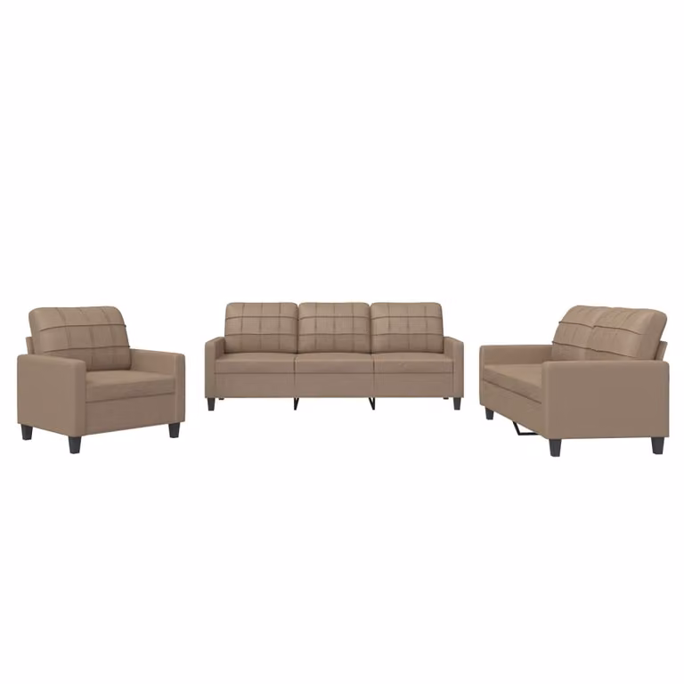 Set di Divani 3 pz con Cuscini cappuccino in Pelle finta