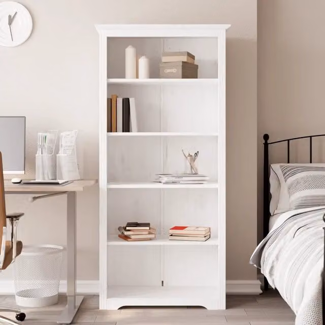 Libreria-Scaffale per Libri-Mobile di Stoccaggio BODO 5 Ripiani 82x40x173 cm Legno Massello Pino Bianco