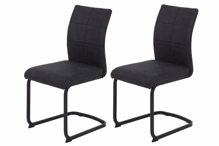 Hela Tische, set di 2 sedie da pranzo a sbalzo PIA - rivestimento in microfibra antracite - struttura in metallo a tubo quadrato verniciato a polvere - portata 120kg