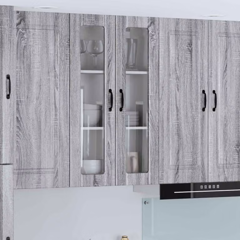 Mobile da parete LUCCA vidaXL in legno e vetro, Grigio Sonoma, L: 60 cm, P: 31 cm, H: 100 cm