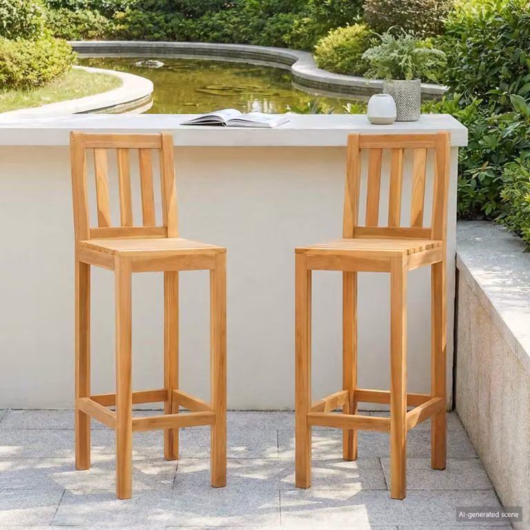 Set di 2 sgabelli da bar vidaXL in legno di teak solido colore marrone naturale per giardino e terrazzo