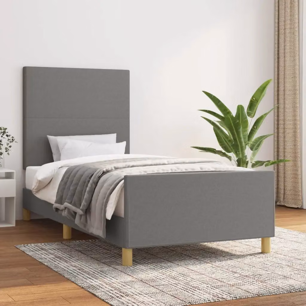 Letto singolo moderno in tessuto grigio con struttura in legno di larice L/P/H: 200 x 80 x 83 cm – 2