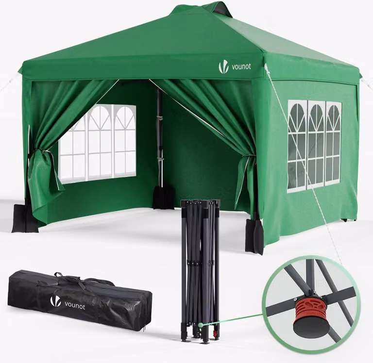 VOUNOT® Gazebo pop-up pieghevole 3x3 m con 4 pannelli laterali e 4 sacchi di sabbia, verde