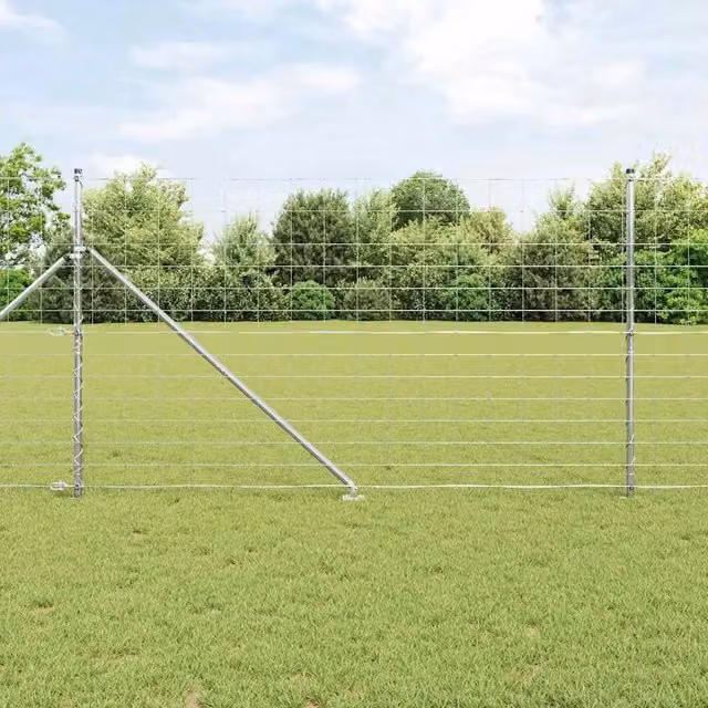 Recinzione in rete saldata con punte vidaXL in acciaio zincato argento, L: 25 m, H: 1,4 m – 1