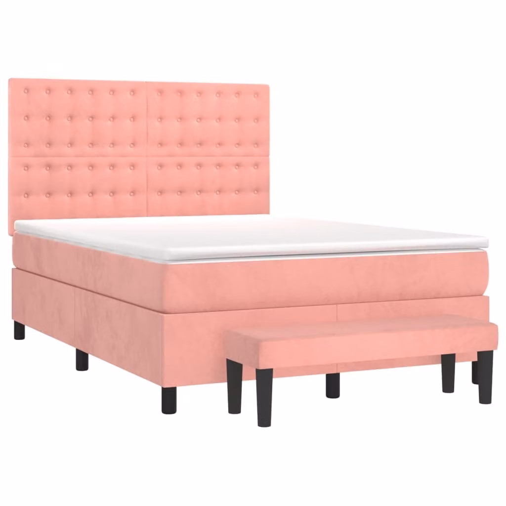 Giroletto a Molle con Materasso Rosa 140x190 cm in Velluto