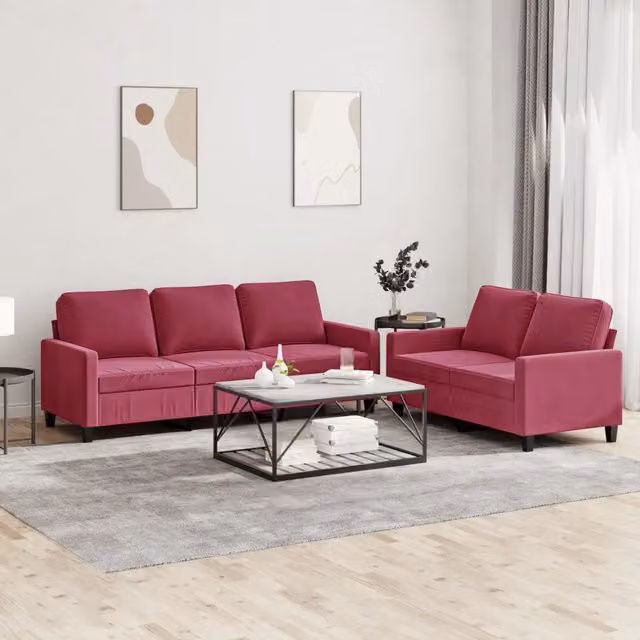 Set di Divani 2 pz con Cuscini Rosso Vino in Velluto 3201520