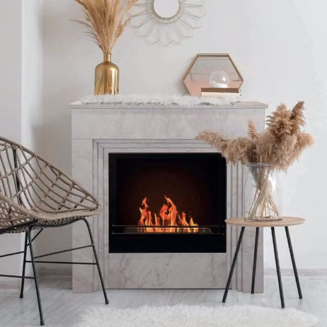 Camino a bioetanolo Kinsasa, Caminetto, Focolare senza fumo, Riscaldatore ad etanolo, Made in Italy, 96x35 h96 cm, Bianco