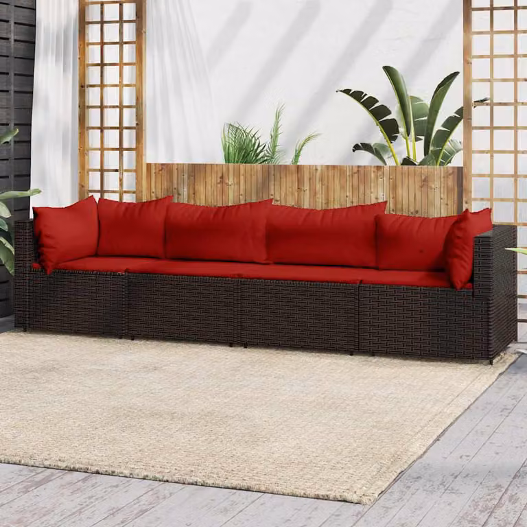 Set Mobili da Giardino vidaXL in Polyrattan Marrone con Cuscini e Struttura in Acciaio Verniciato a Polvere