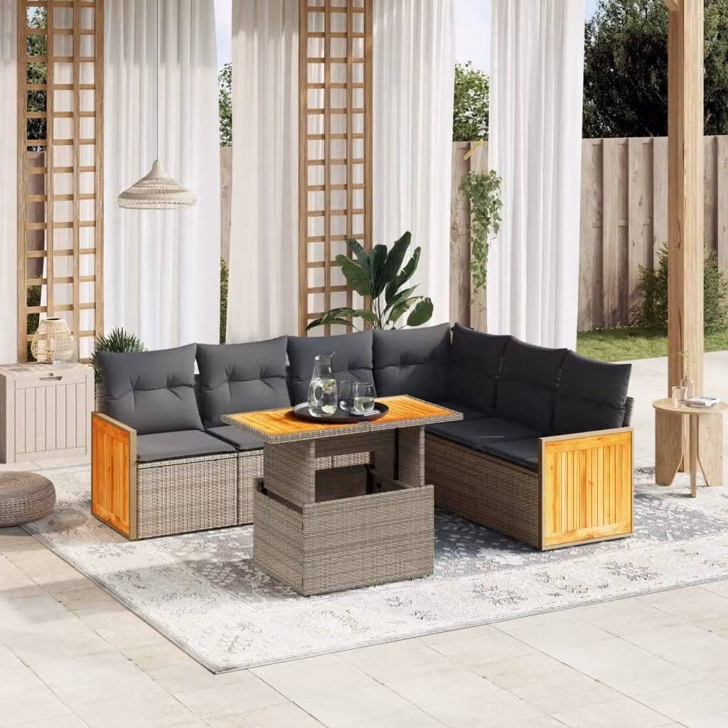 Maison Exclusive - Set Divani da Giardino 7 pz con Cuscini Grigio in Polyrattan