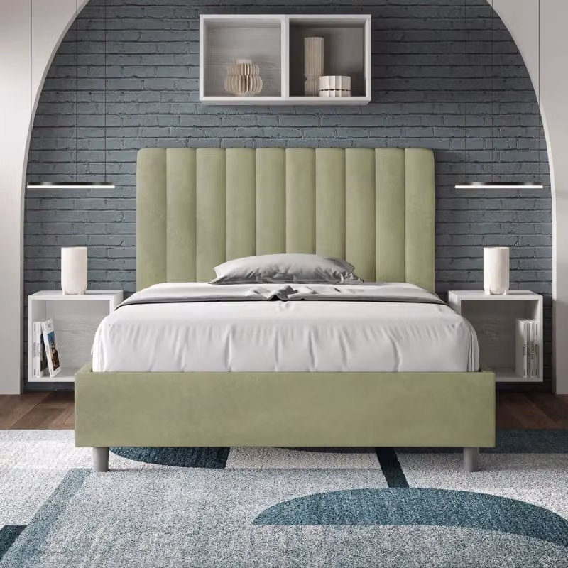 Letto imbottito con contenitore Agueda Ityhome in microfibra colore tè verde L/P: 120 x 200 cm – 2