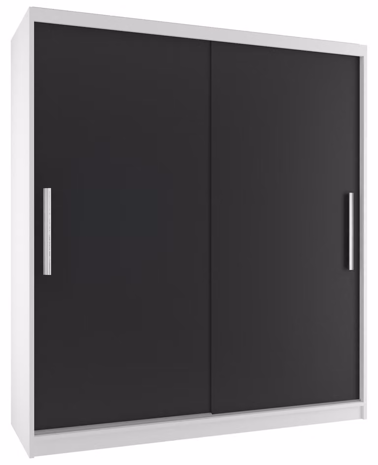 BELINI Verona, armadio scorrevole da 133 cm, bianco/nero opaco - Armadio per l'ingresso con 4 cassetti, ideale per la camera da letto