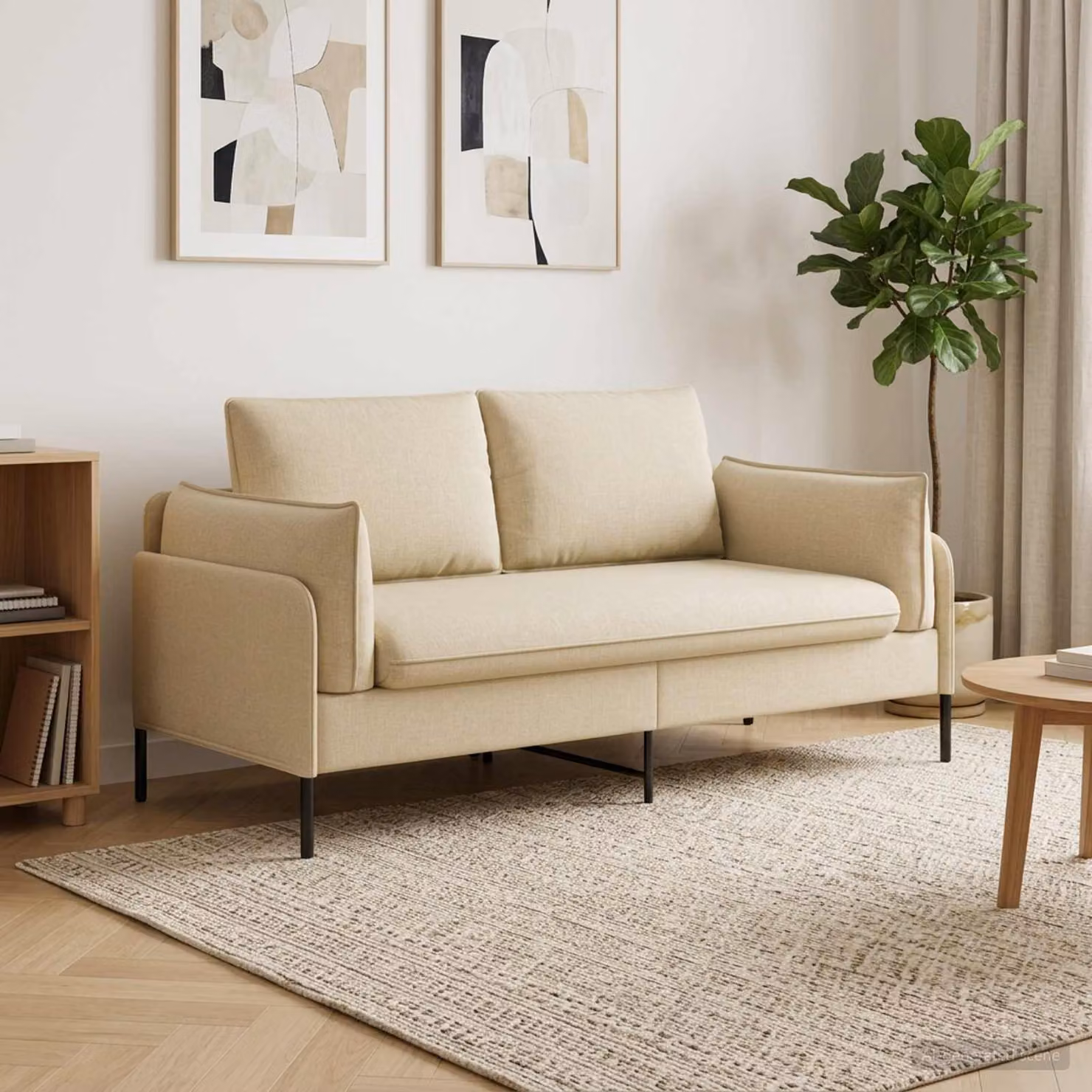 Divano a 2 posti moderno vidaXL in tessuto beige con coperture rimovibili L: 188 cm, P: 81 cm, H: 89 cm